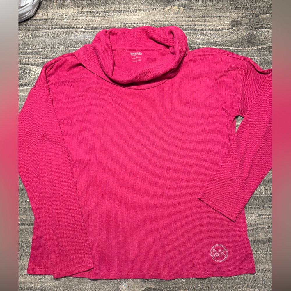 Michael Kors Hot Pink Waffle Knit cowl neck pullover sweater - Picture 4 of 7